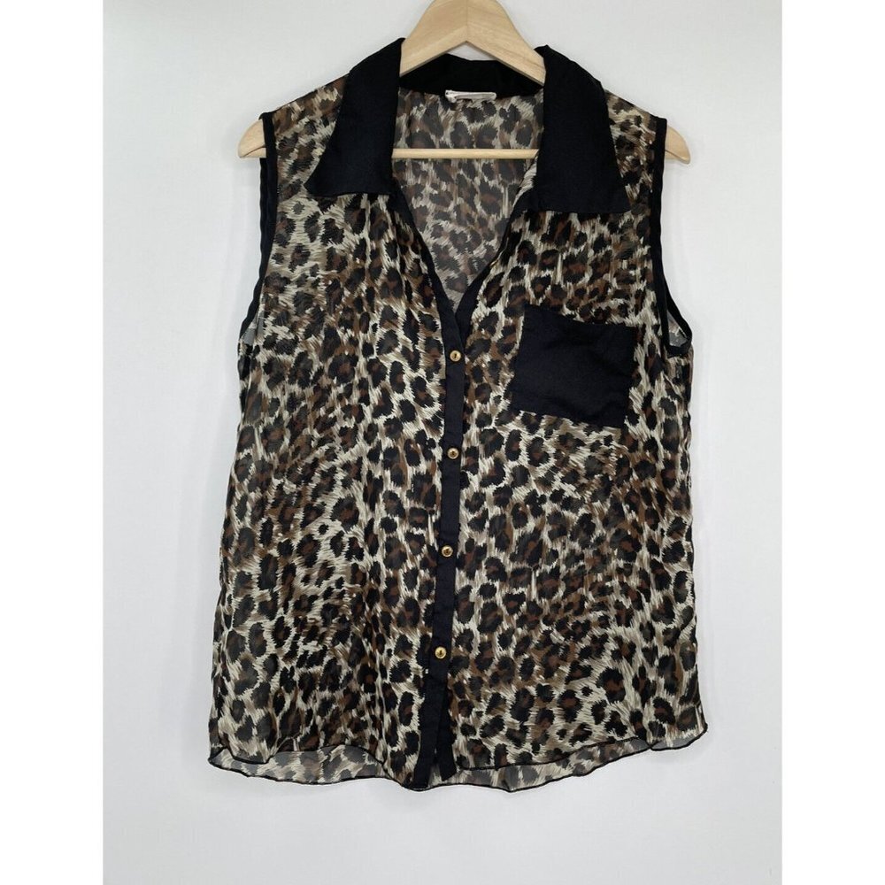 Women’s Lavish‎ Loepard Sheer Chiffon Collared Blouse See Measurements For Size